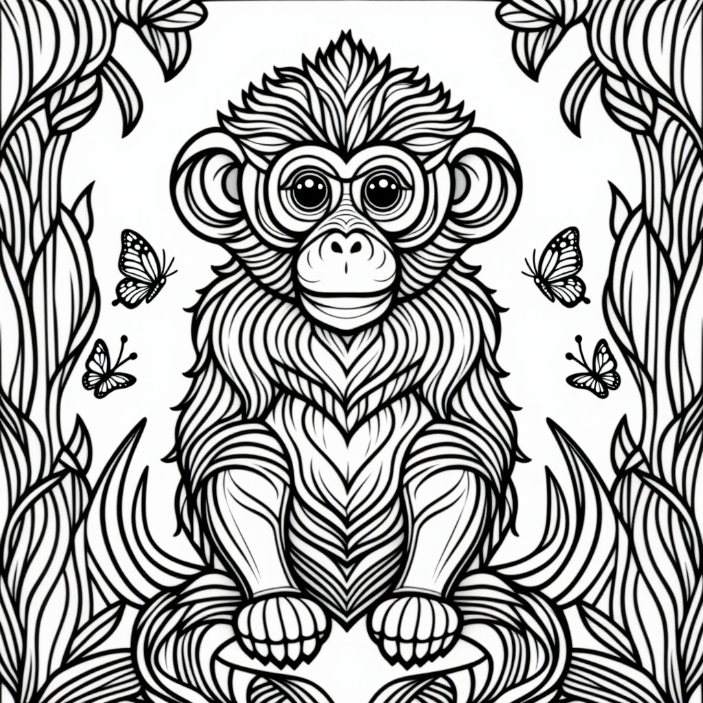 Rafiki The Baboon With Butterflies Whimsical Style