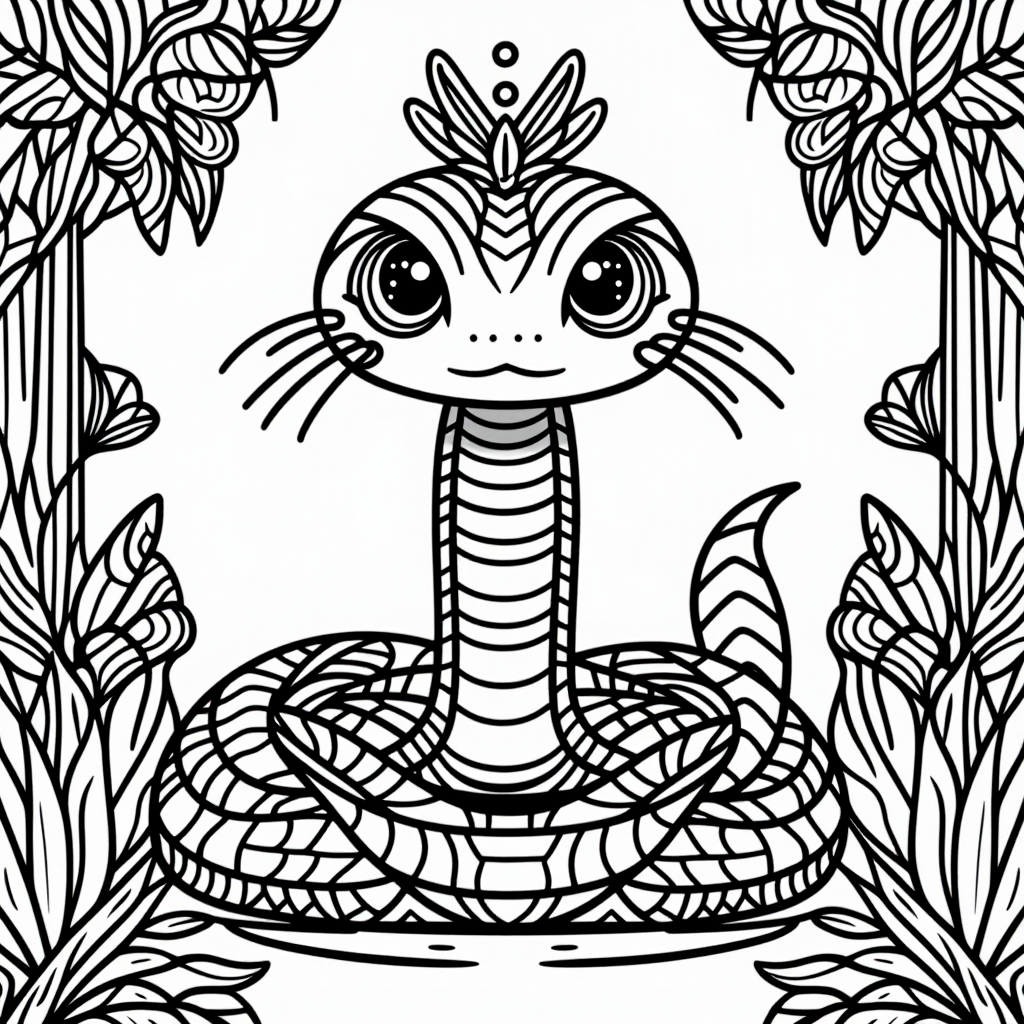 Kaa The Snake With Butterflies Cartoon Style