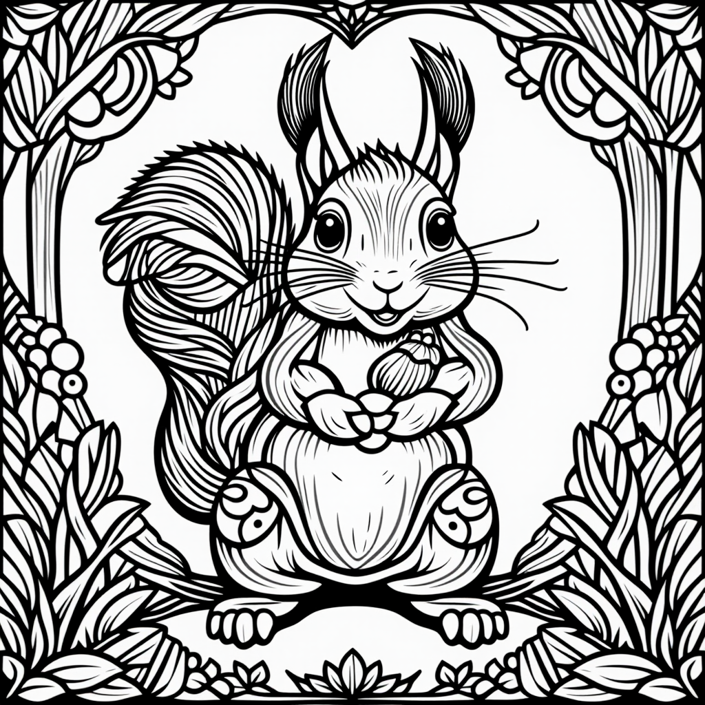 Squirrel With Acorn Playing Happily Vintage Style