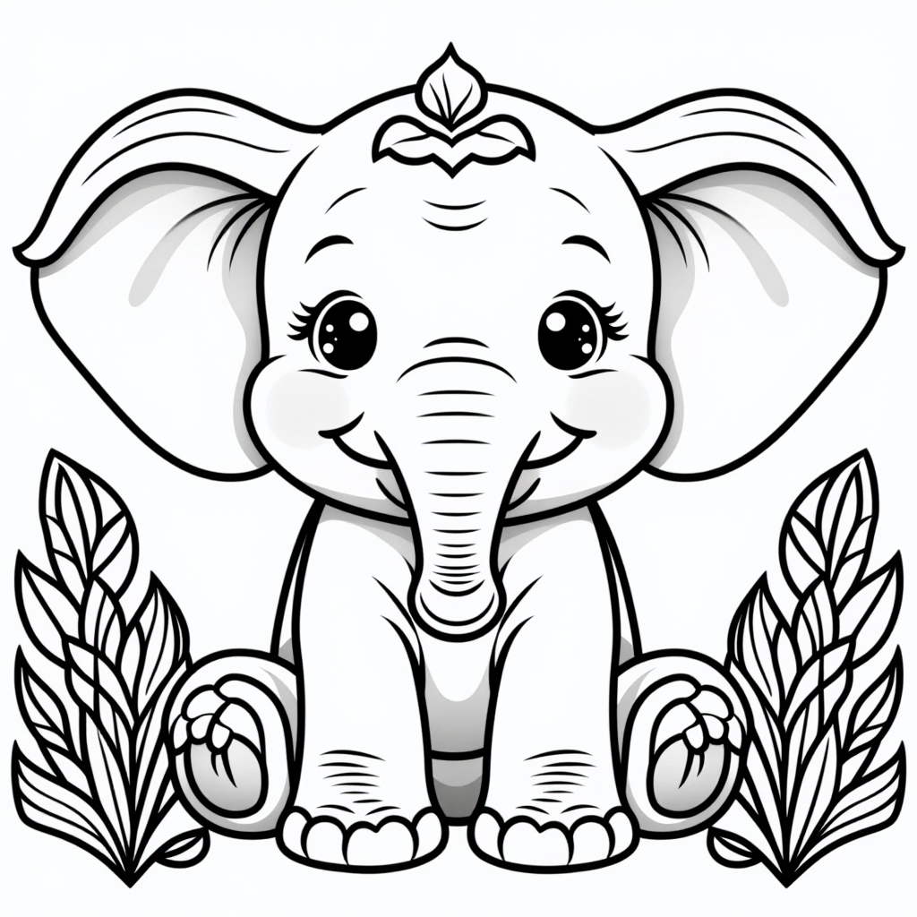 Cute Baby Elephant Smiling Chibi Style