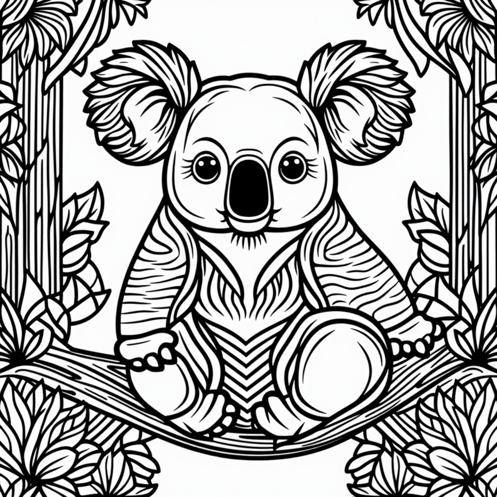 Koala On Tree Branch With Rainbow Vintage Style