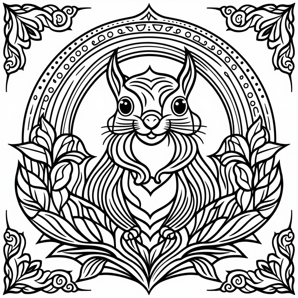 Squirrel With Acorn With Rainbow Vintage Style