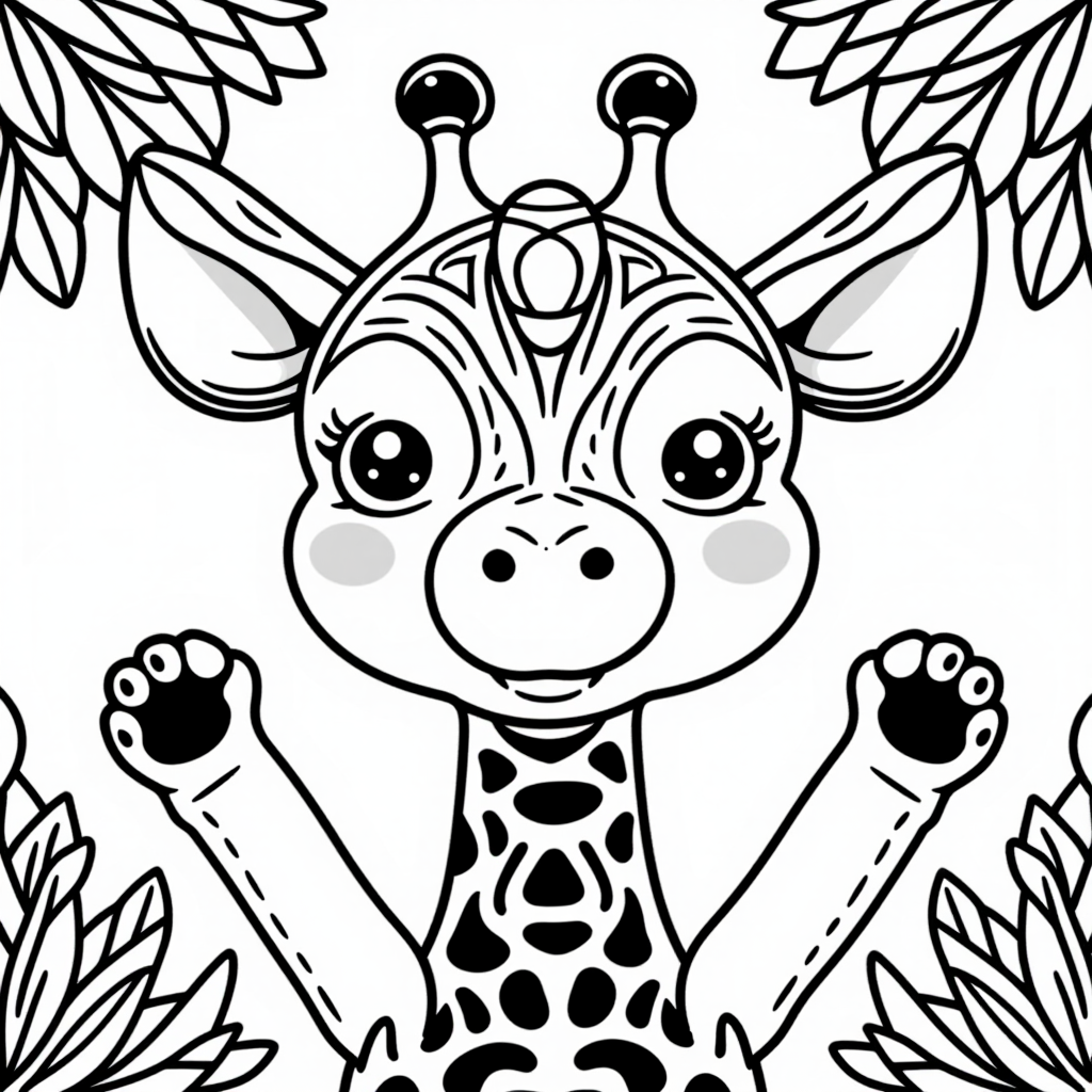 Friendly Giraffe Playing Happily Cute Kawaii Style
