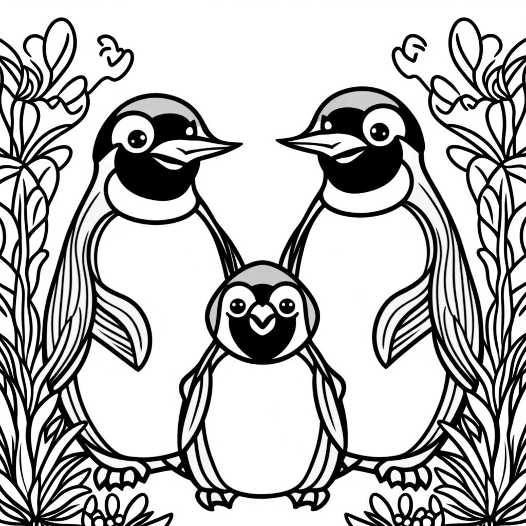 Penguin Family With Hearts