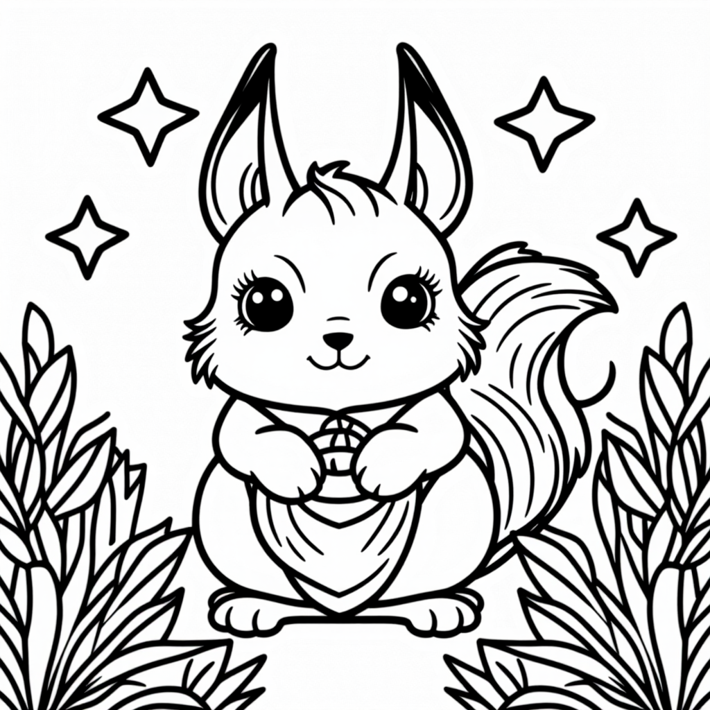 Squirrel With Acorn With Stars Cute Kawaii Style