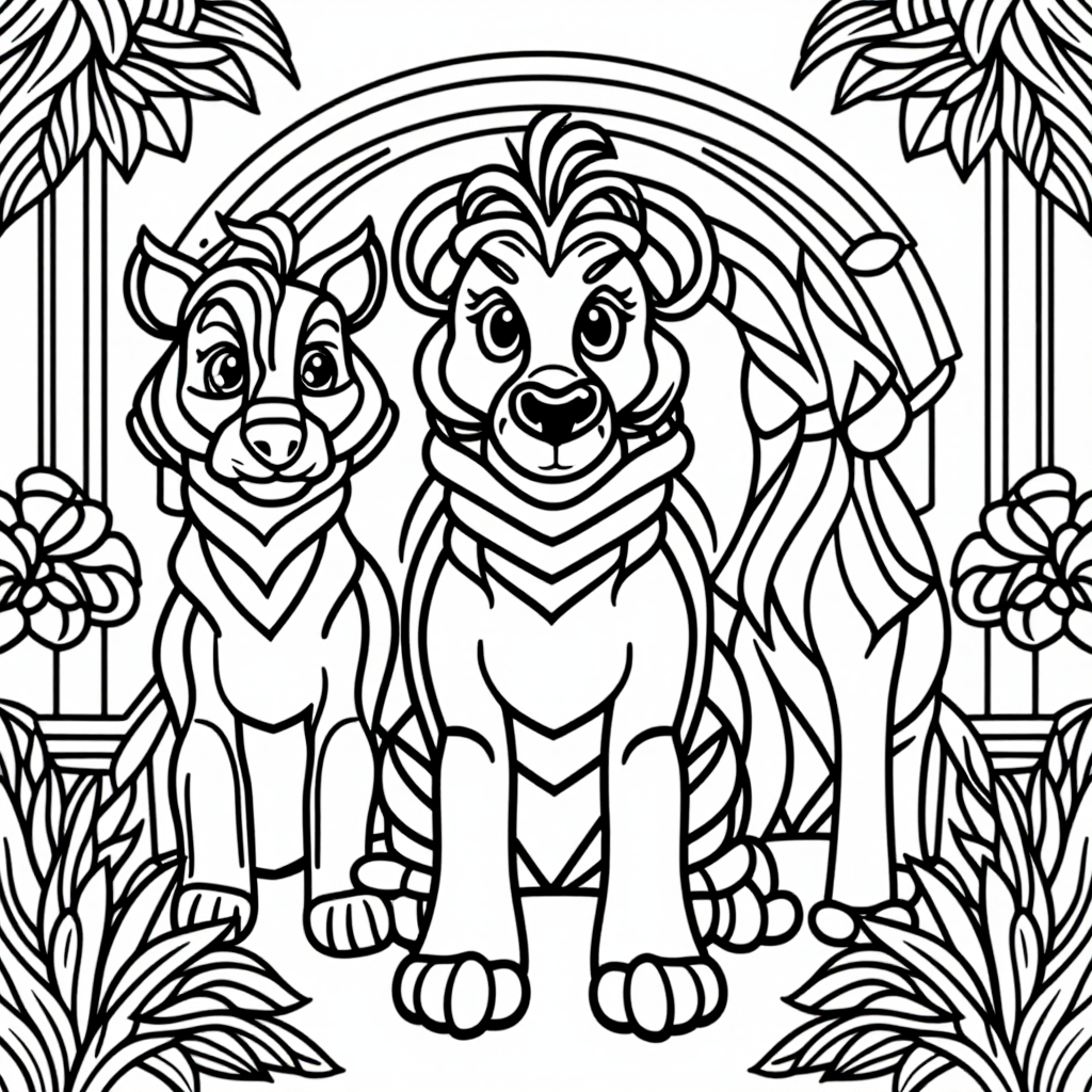 Pumbaa And Timon With Rainbow Cartoon Style