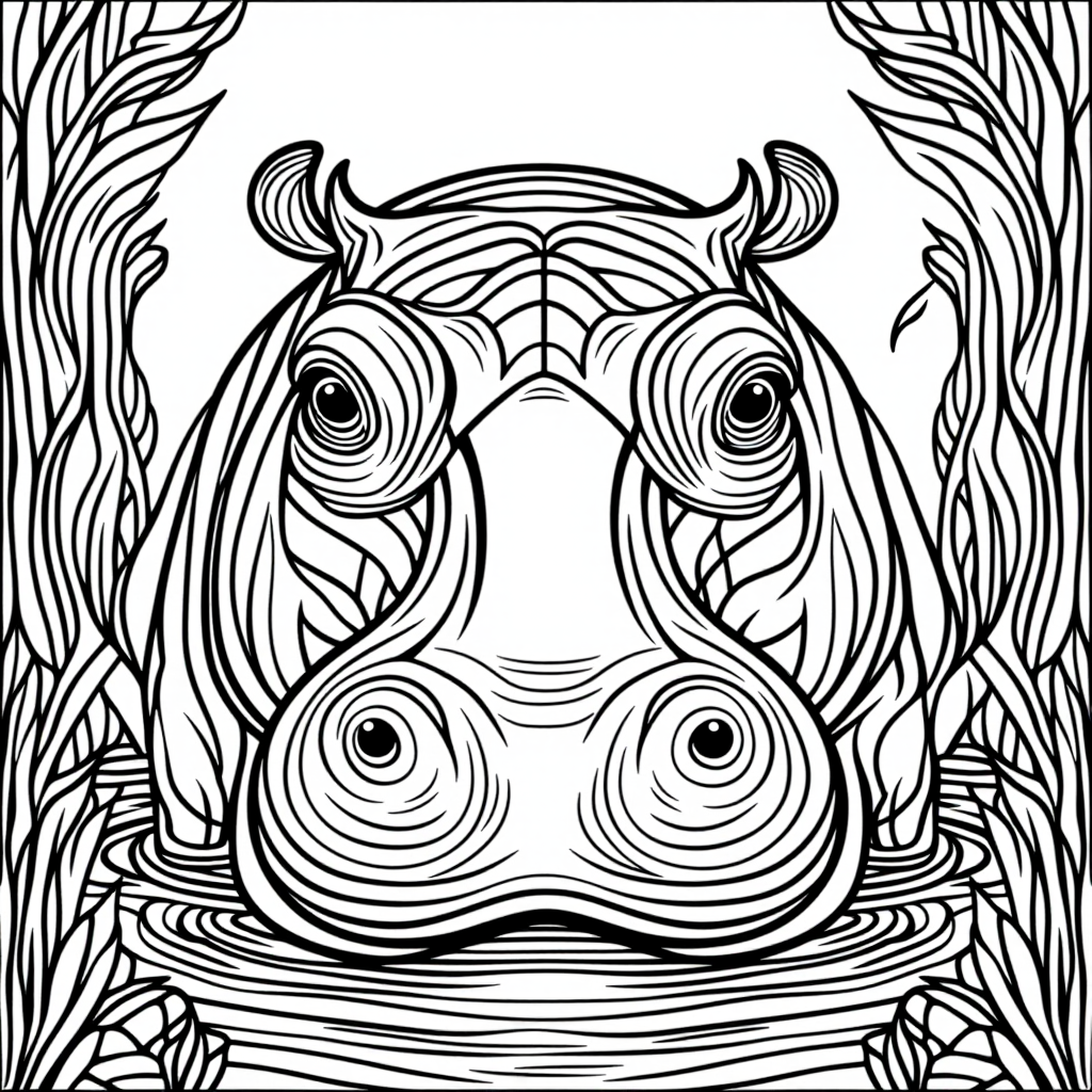 Hippo In Water In Nature Detailed Illustration