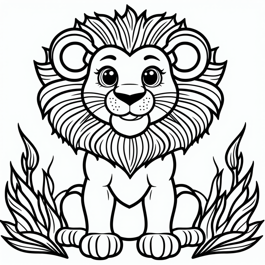 Simba The Lion Cub Smiling Simple Line Art