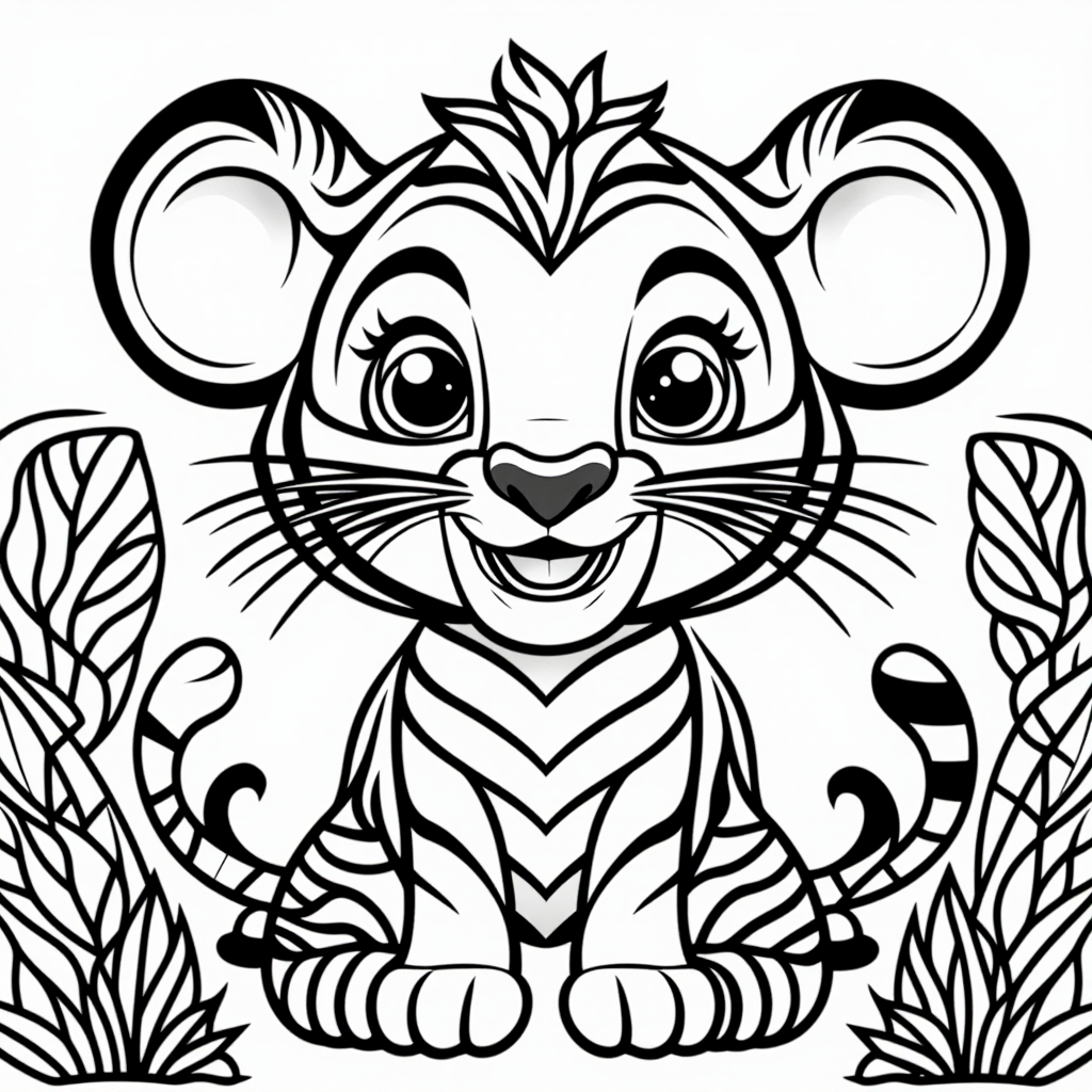 Tiger Cub Playing Smiling Cartoon Style