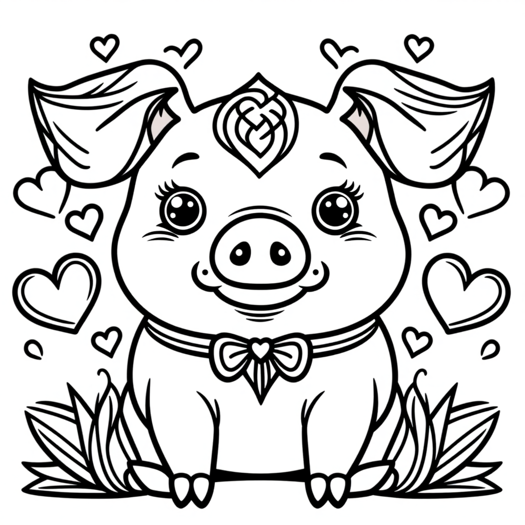Babe The Pig With Hearts Cartoon Style