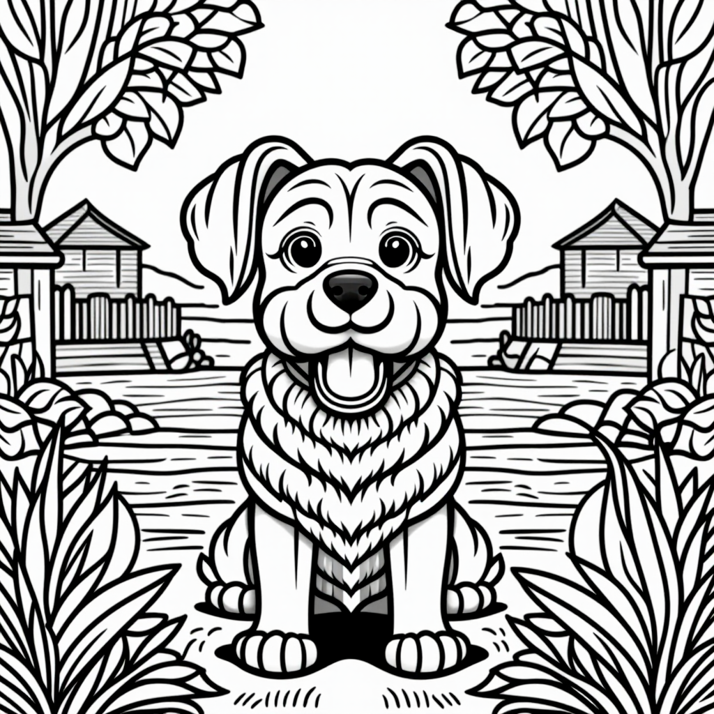 Farm Dog Smiling Cartoon Style
