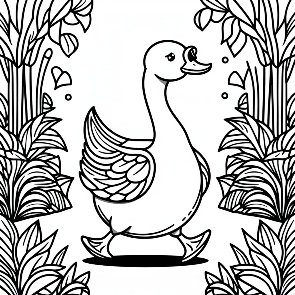 Goose Walking In A Garden Storybook Illustration