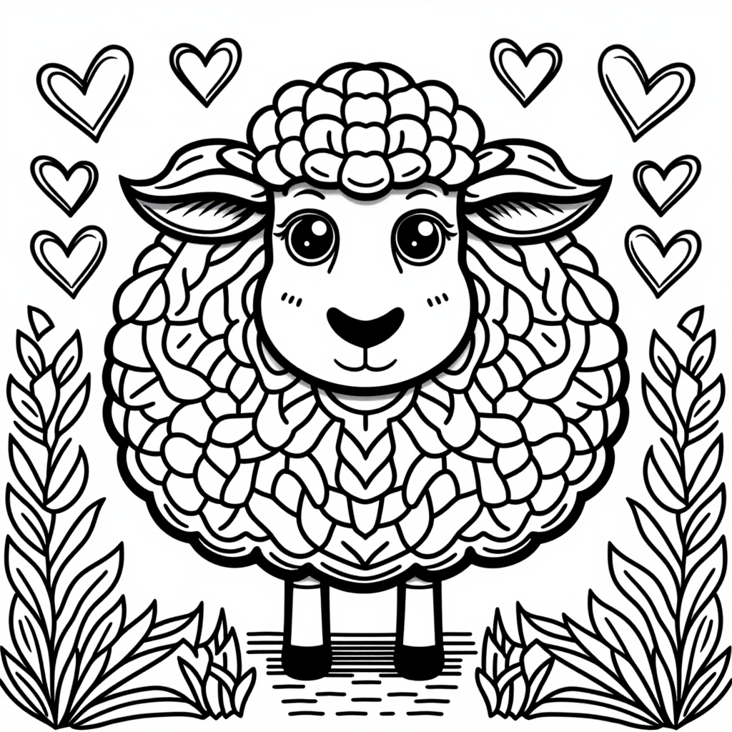Fluffy Sheep With Hearts Storybook Illustration