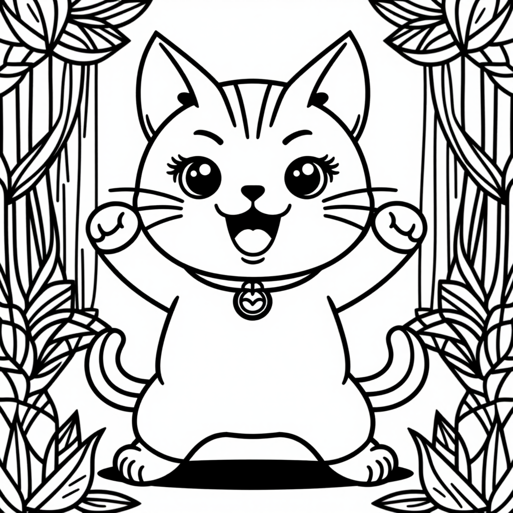 Barn Cat Playing Happily Cartoon Style