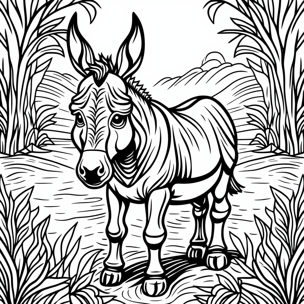 Donkey In Field In Nature