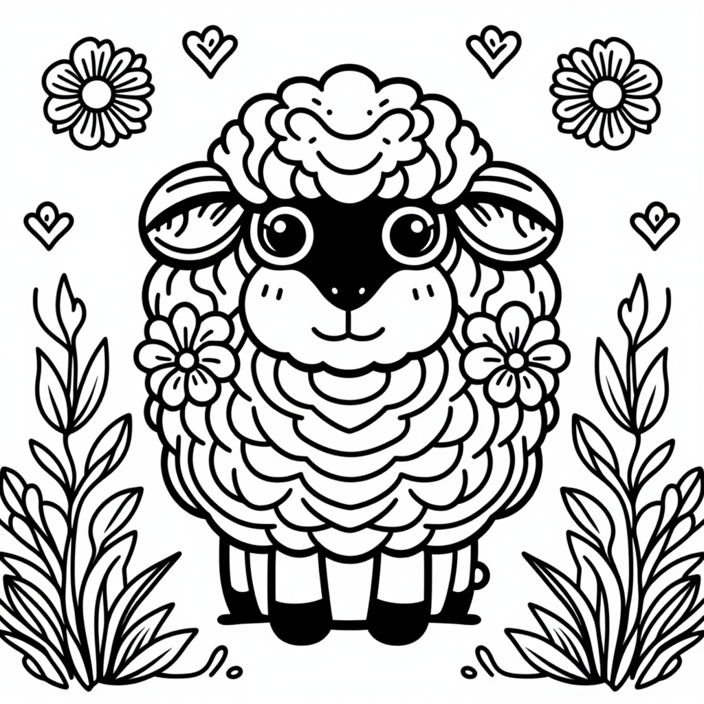 Fluffy Sheep With Flowers Whimsical Style