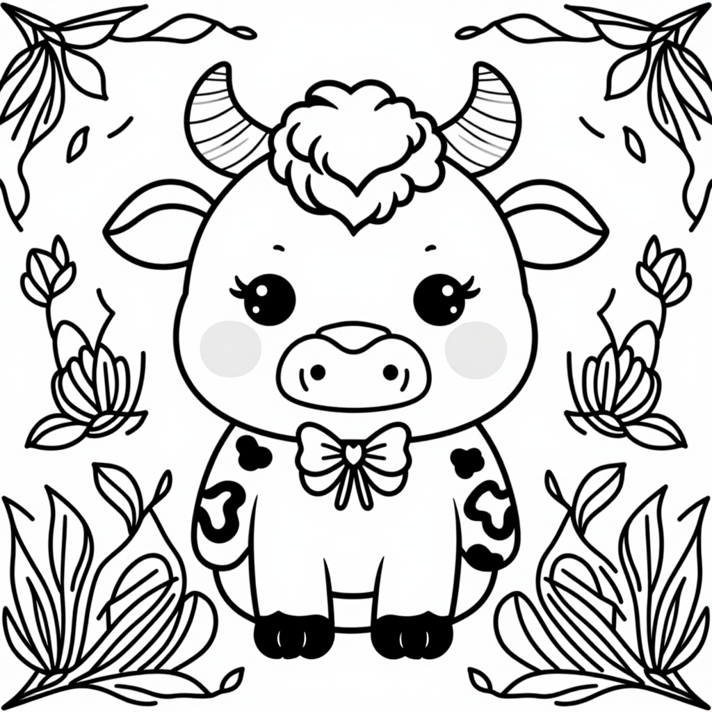 Cute Cow With Spots With Butterflies Chibi Style