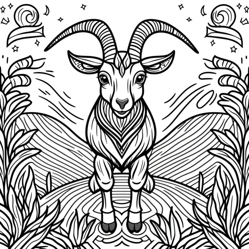 Goat On Hill With Stars Storybook Illustration
