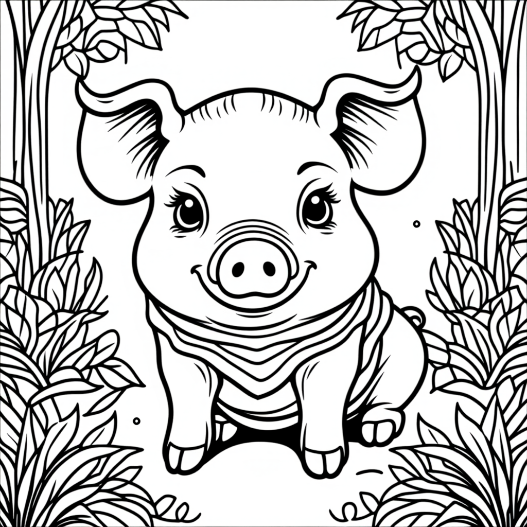 Baby Piglet In A Garden Storybook Illustration