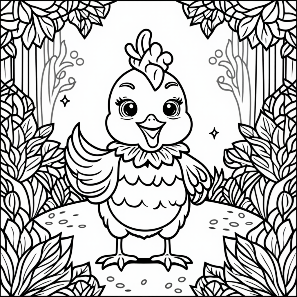 Chicken Little In A Garden Cartoon Style
