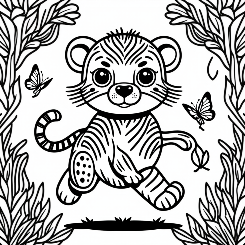 Cheetah Running With Butterflies Chibi Style