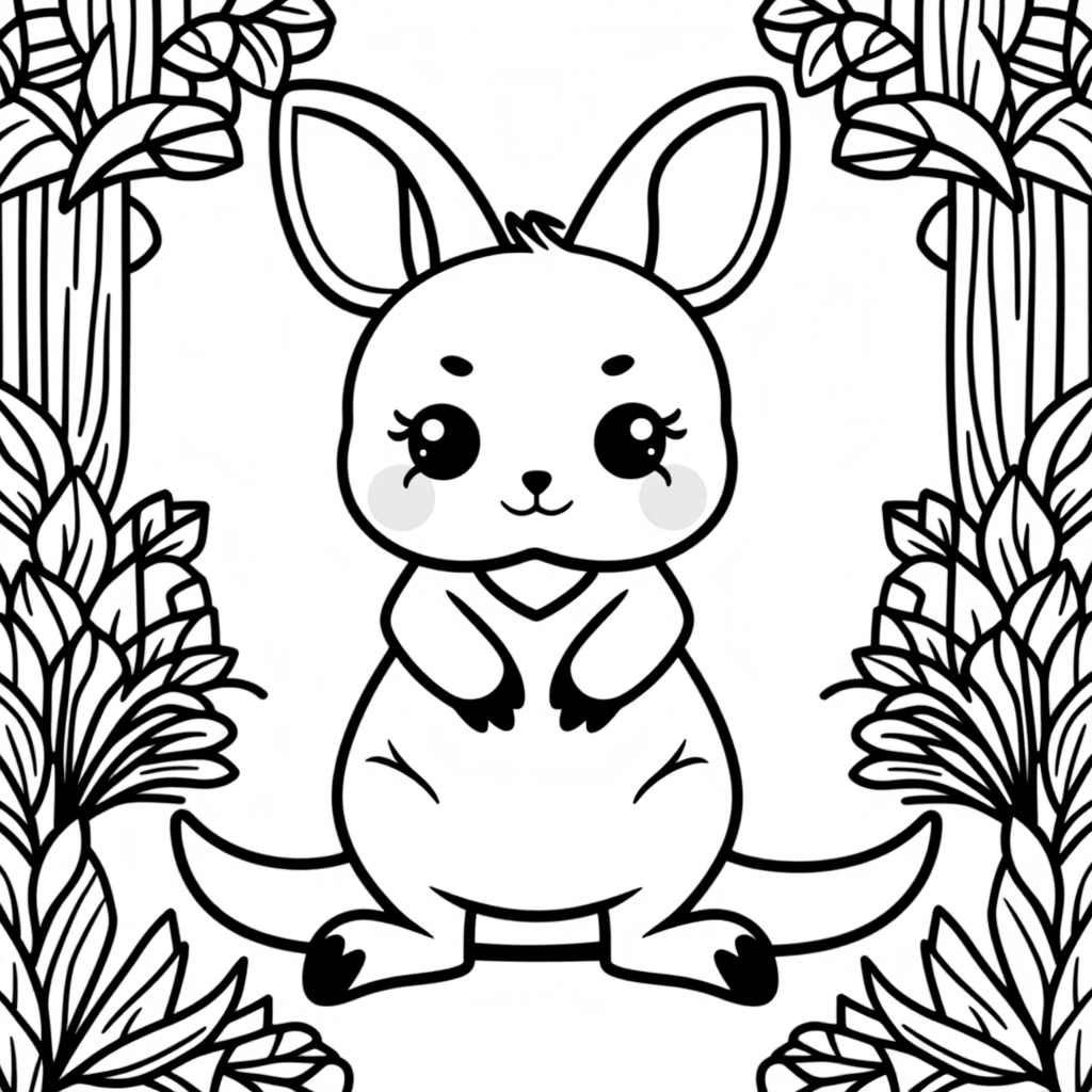 Kangaroo With Joey In A Garden Cute Kawaii Style