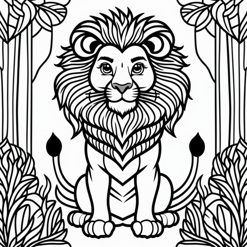 Mufasa The Lion In A Garden Simple Line Art