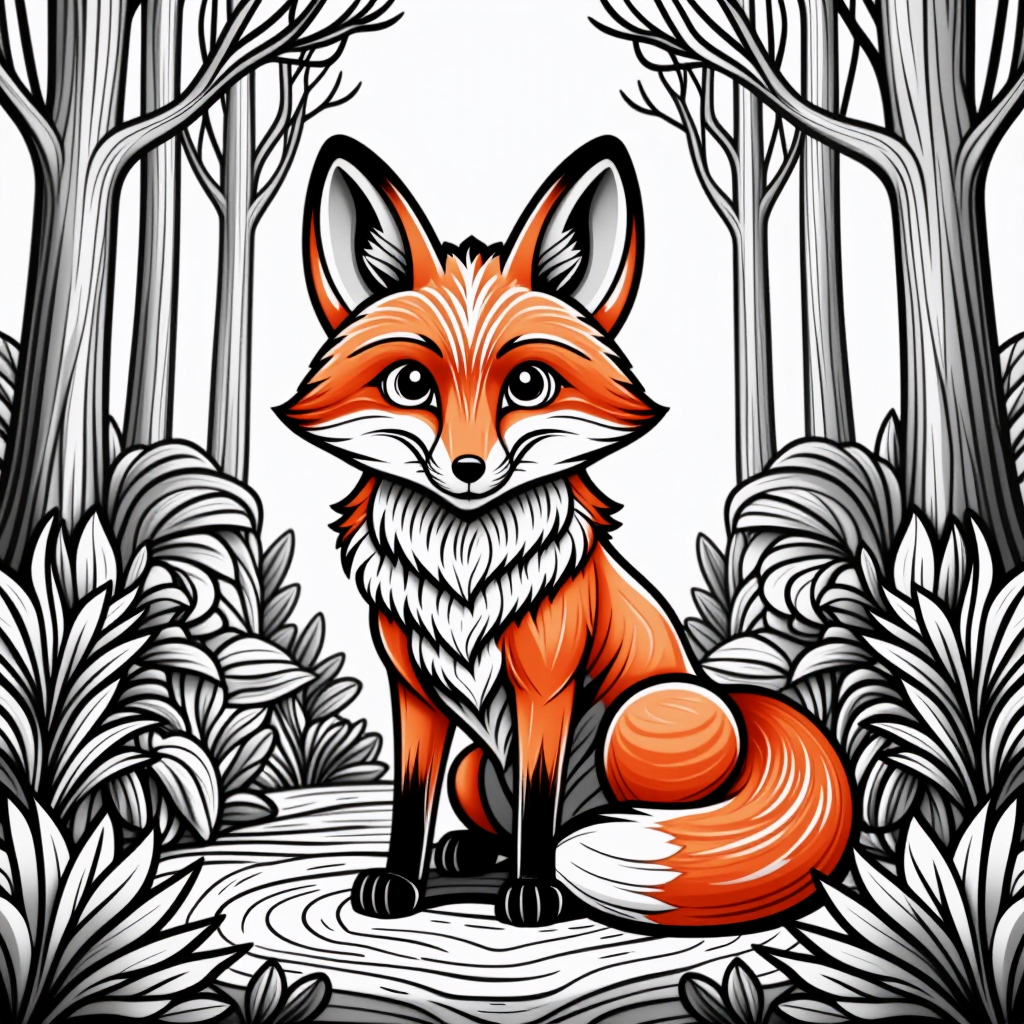 Fox In Forest Smiling Storybook Illustration