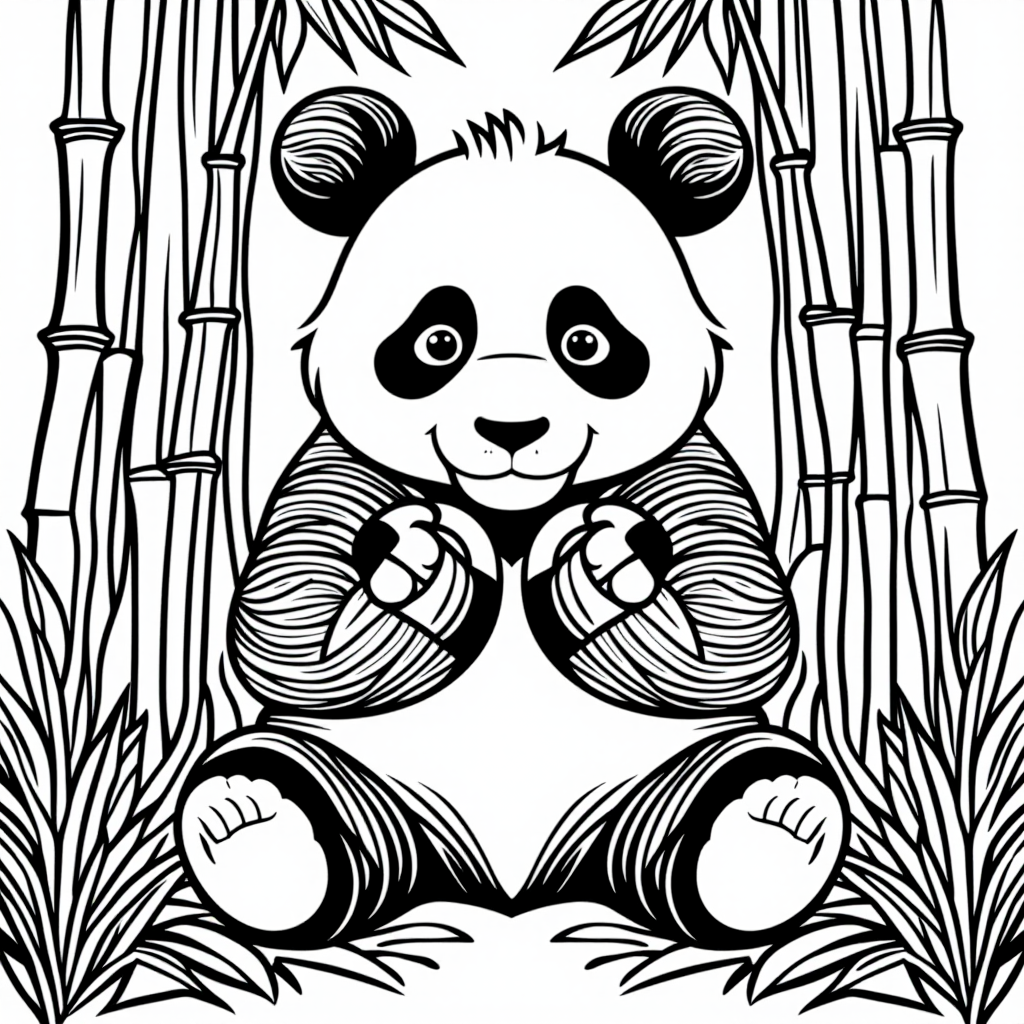 Panda Eating Bamboo Smiling Storybook Illustration
