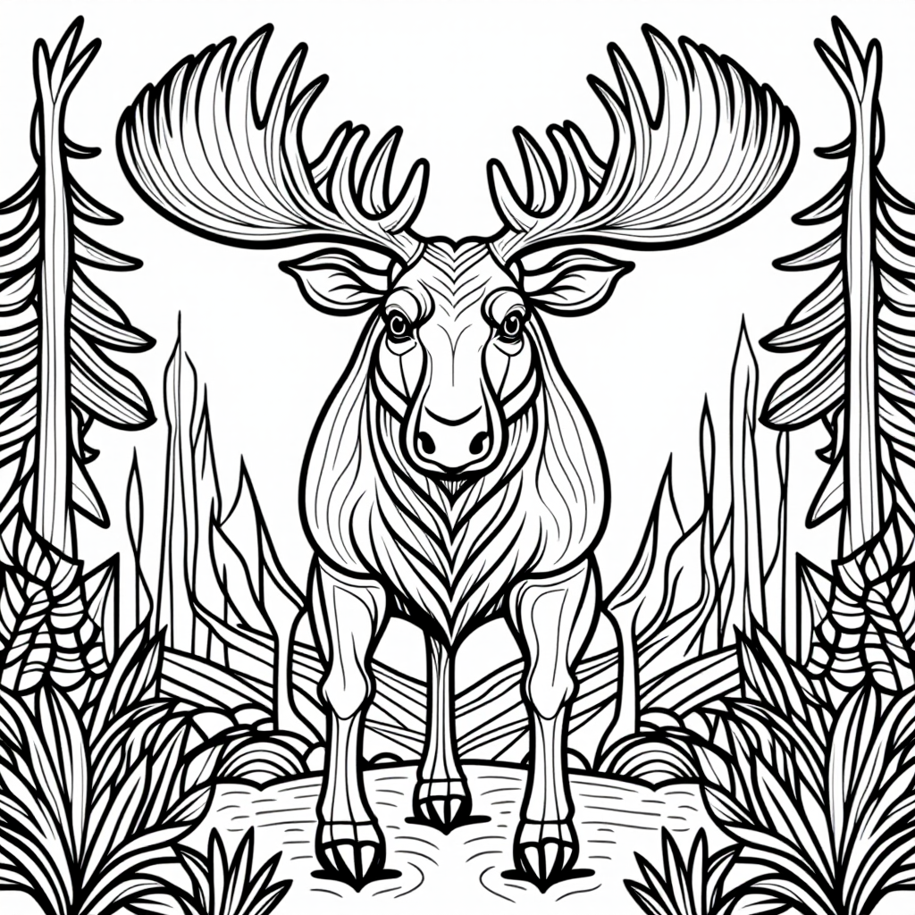 Moose With Antlers Whimsical Style