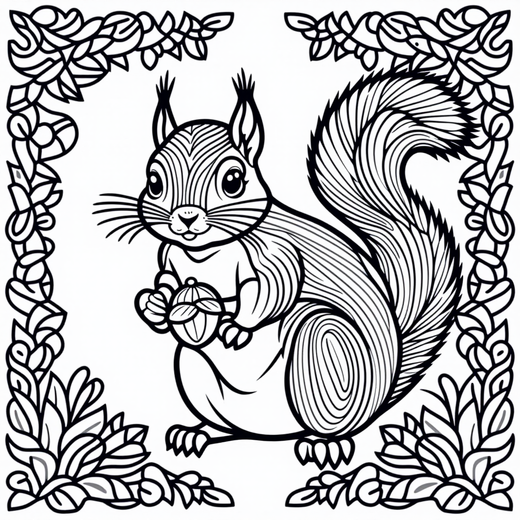 Squirrel With Acorn In A Garden Vintage Style
