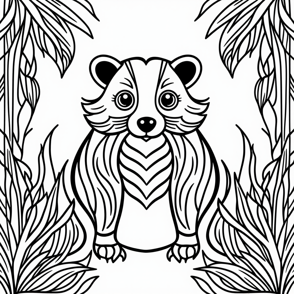 Flower The Skunk In Nature Simple Line Art