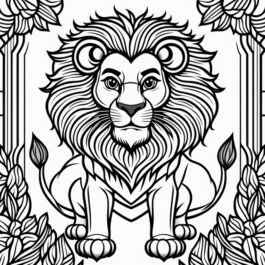 Mufasa The Lion With Flowers Cartoon Style