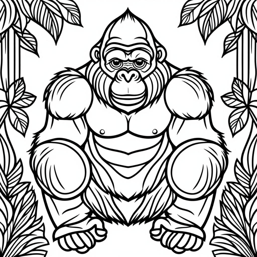King Louie Orangutan In A Garden Simple Line Art