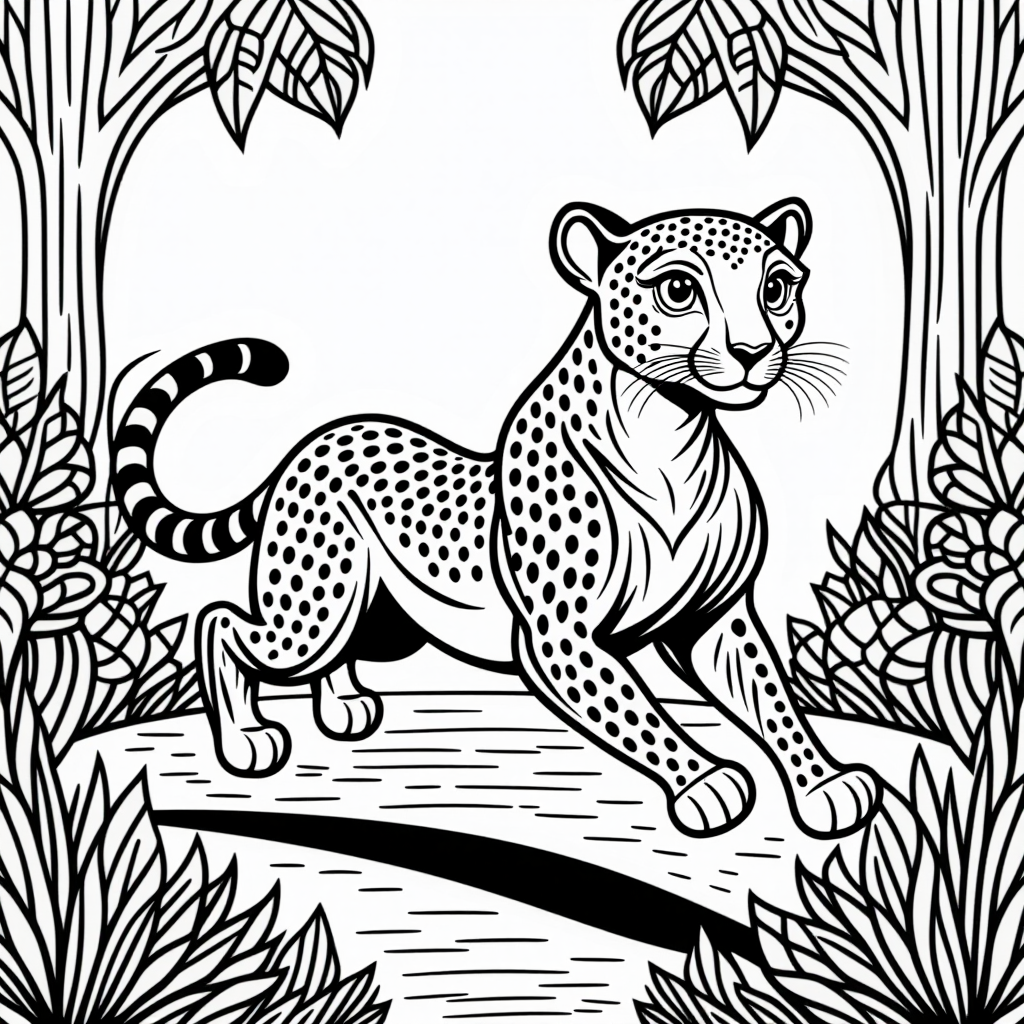 Cheetah Running In A Garden Cartoon Style