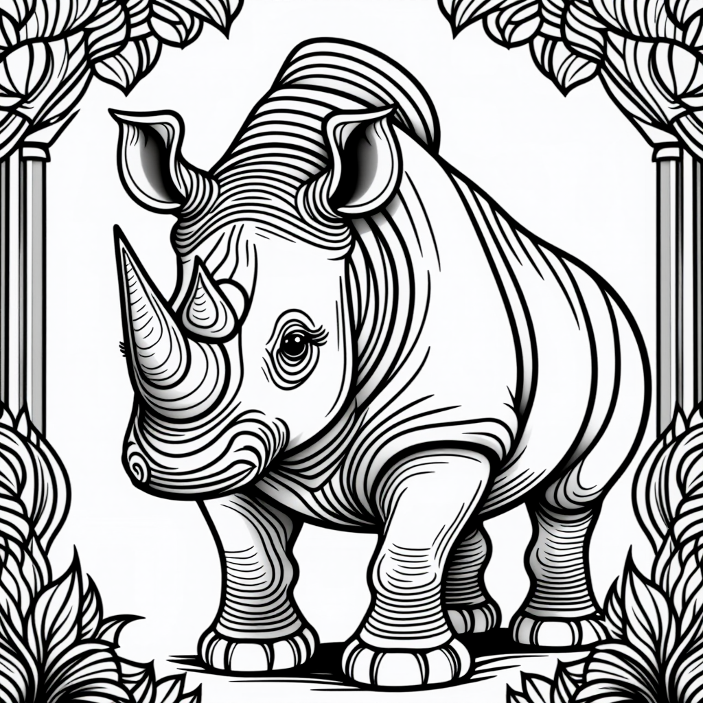 Rhino Standing Proud With Rainbow Detailed Illustration