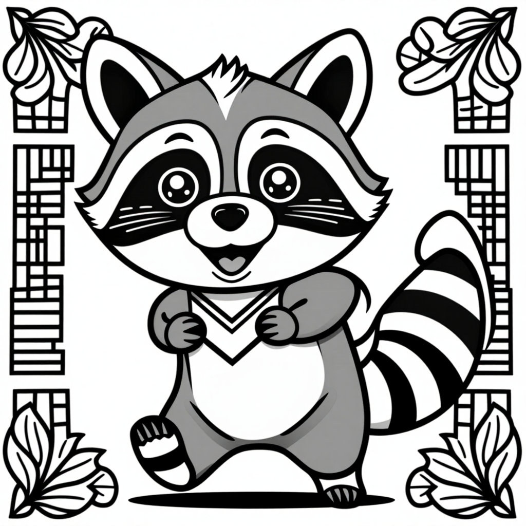 Raccoon Playing Happily Chibi Style