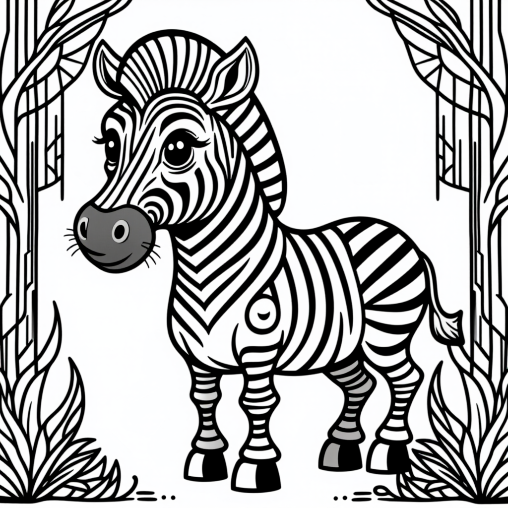 Zebra With Stripes In Nature Chibi Style