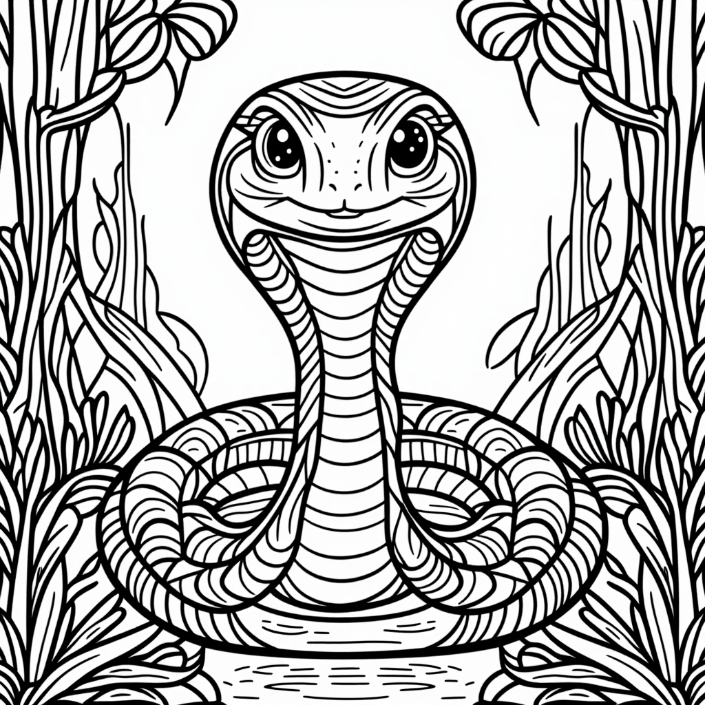Kaa The Snake In Nature Cartoon Style