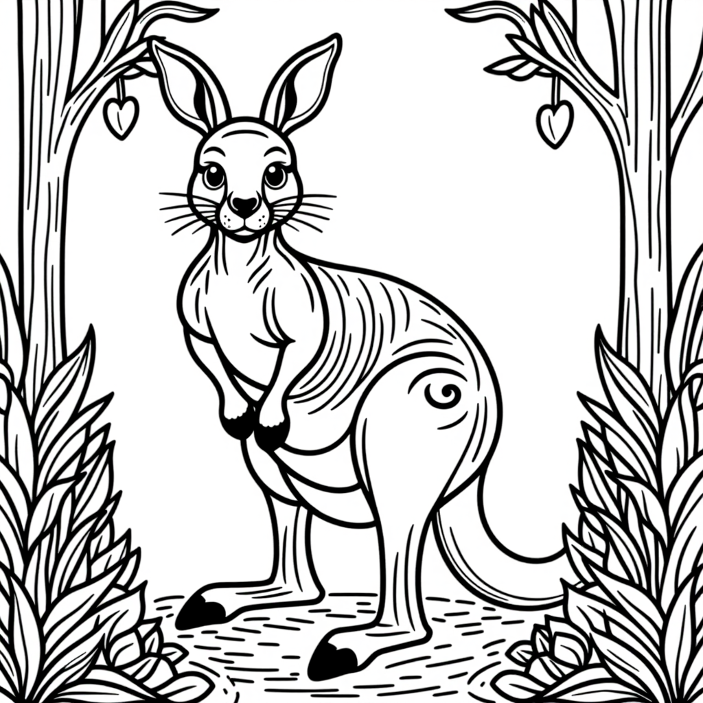 Kangaroo With Joey With Flowers Storybook Illustration
