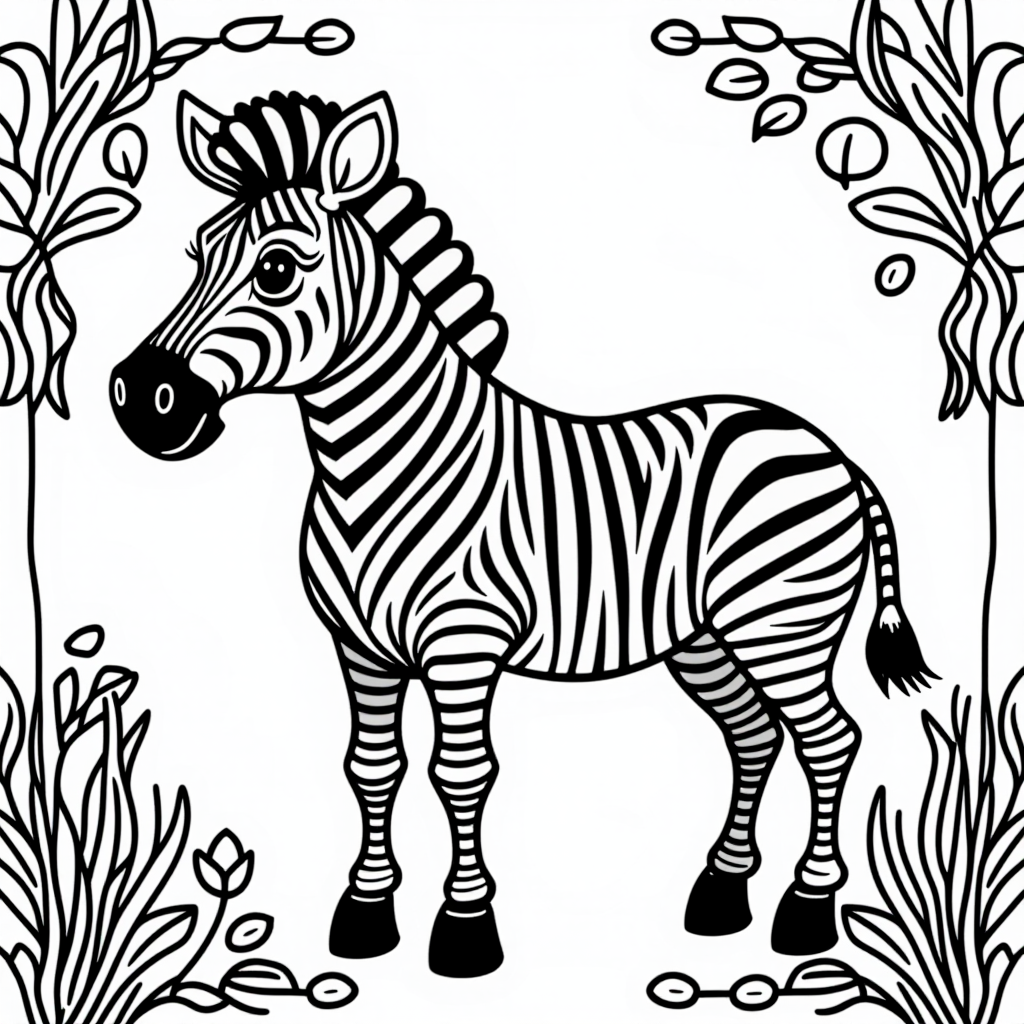 Zebra With Stripes In Nature Whimsical Style