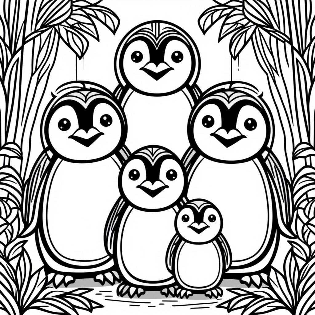 Penguin Family Smiling Whimsical Style