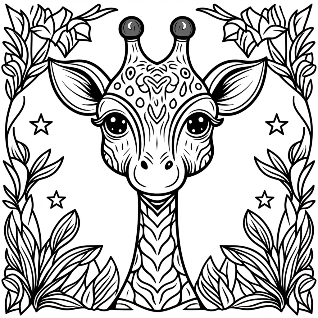 Friendly Giraffe With Stars Whimsical Style