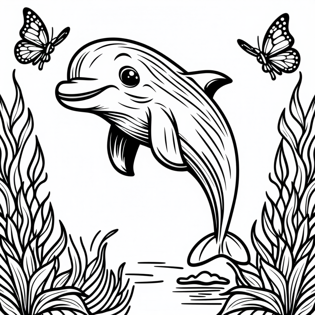 Playful Dolphin Jumping With Butterflies Whimsical Style