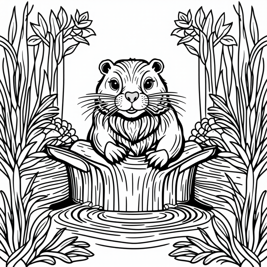 Beaver Building Dam In A Garden Whimsical Style