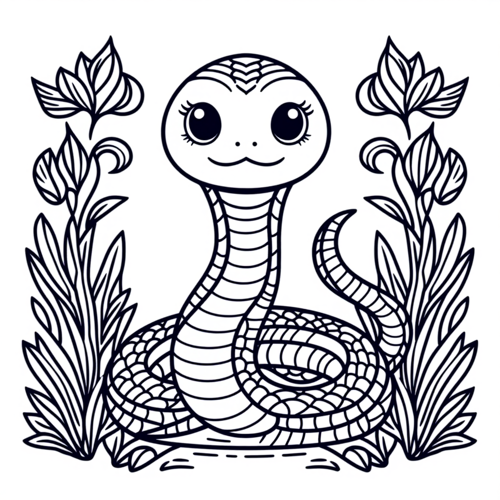 Kaa The Snake In Nature Chibi Style