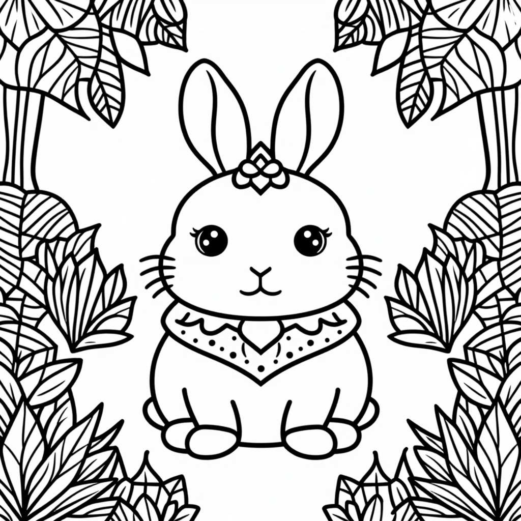 Rabbit In Garden In Nature Cute Kawaii Style