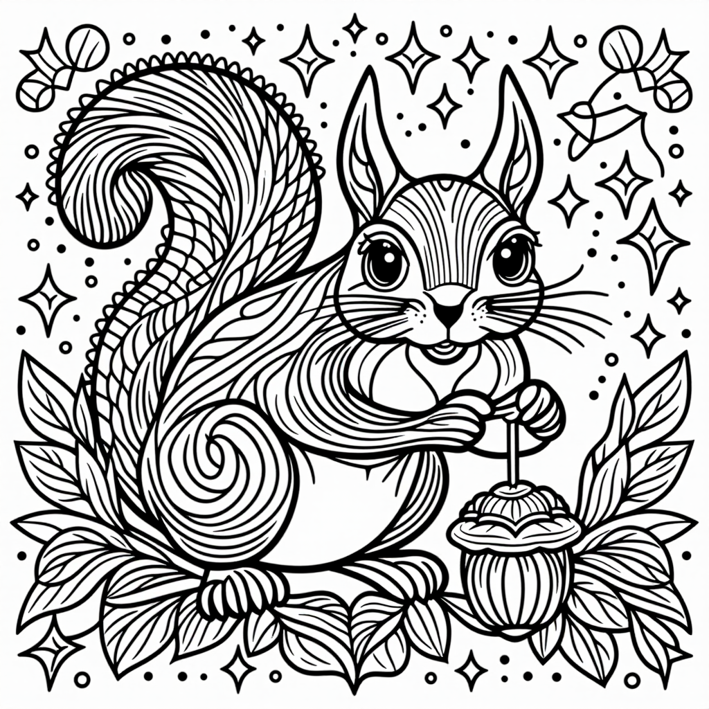 Squirrel With Acorn With Stars Vintage Style