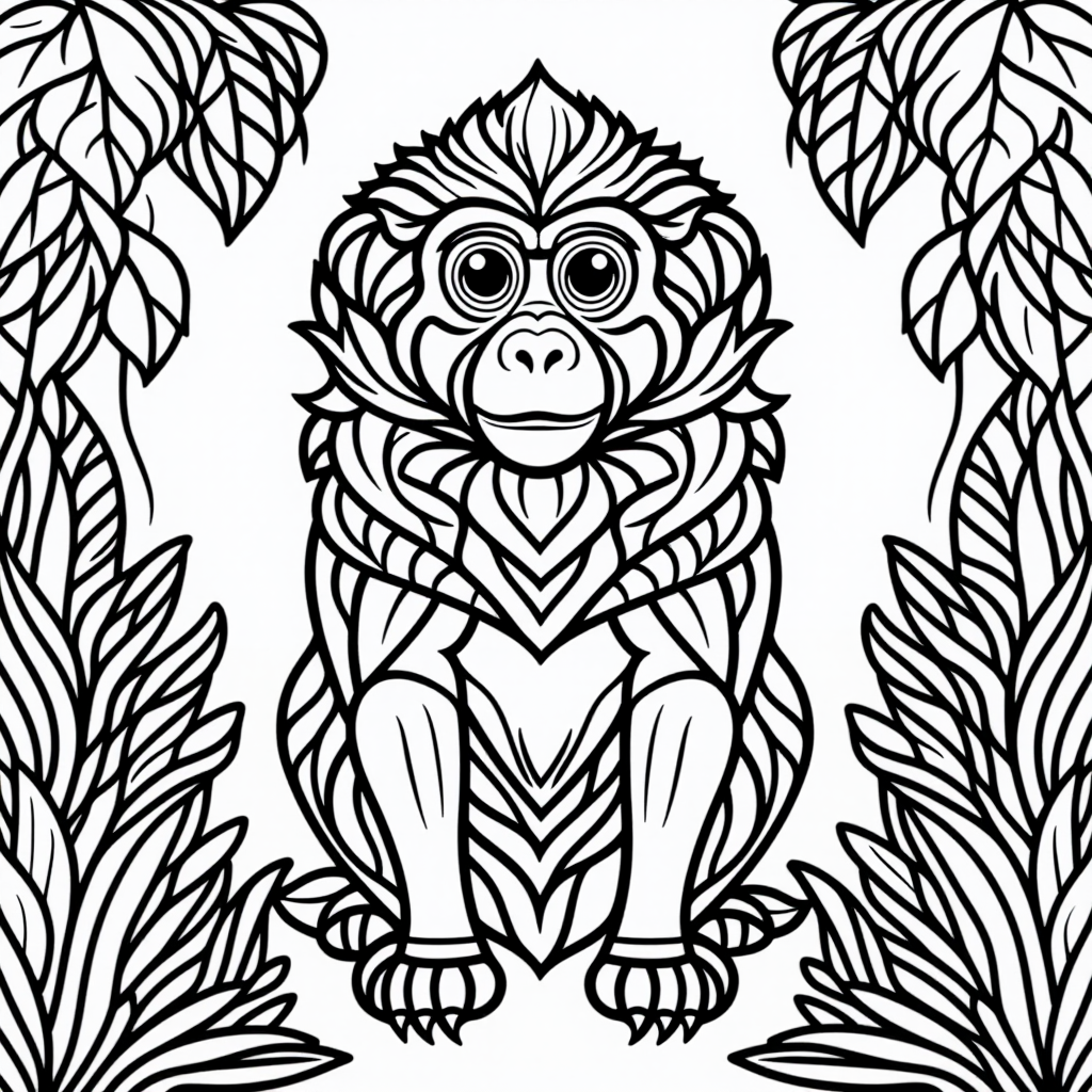 Rafiki The Baboon In A Garden Simple Line Art