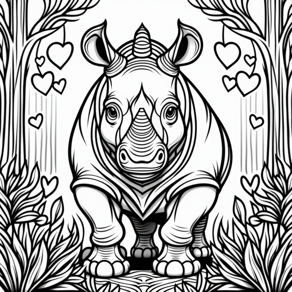 Rhino Standing Proud With Hearts Storybook Illustration